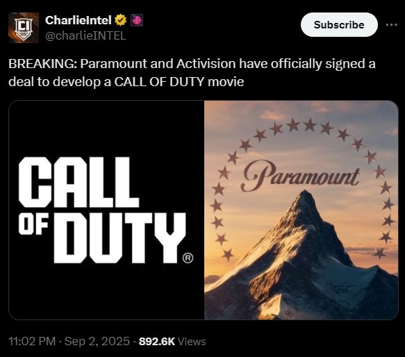 夢(mèng)想成真 《使命召喚》要上大銀幕